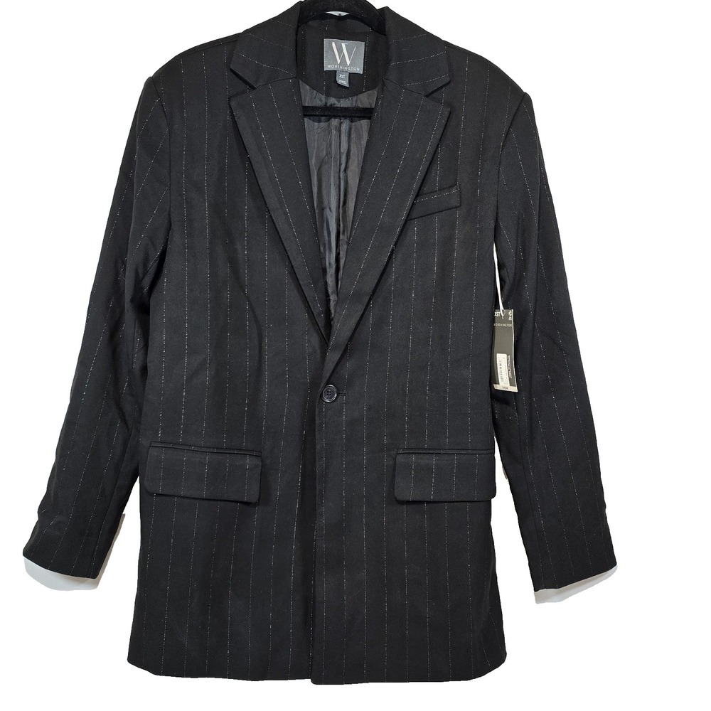 Worthington Women's Blazer XST Black Pinstripe One Button NWT